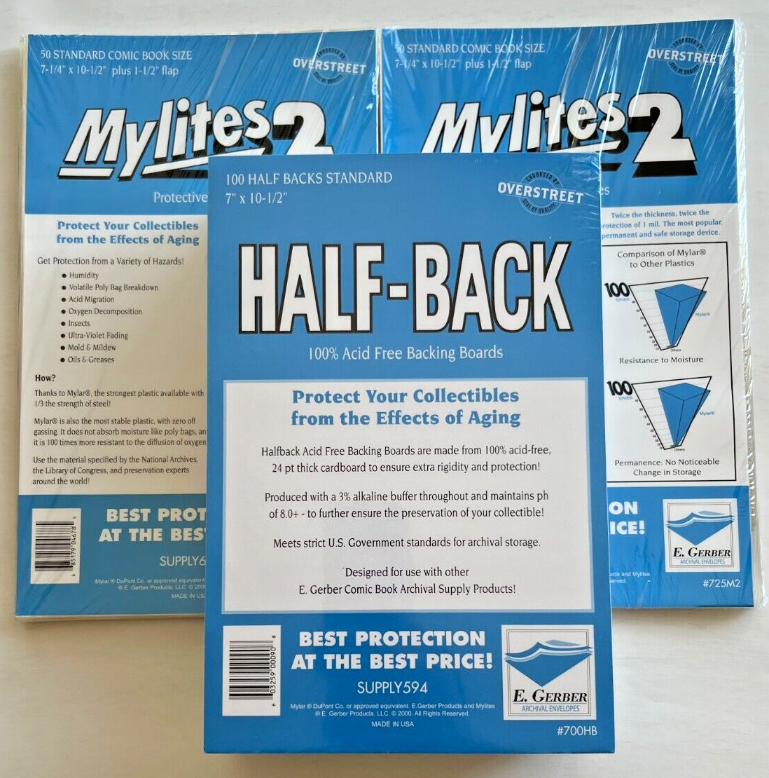 100 E. Gerber Standard Comic Mylites 2 725M2 & 24 PT Half-Backs 700HB Set of 100
