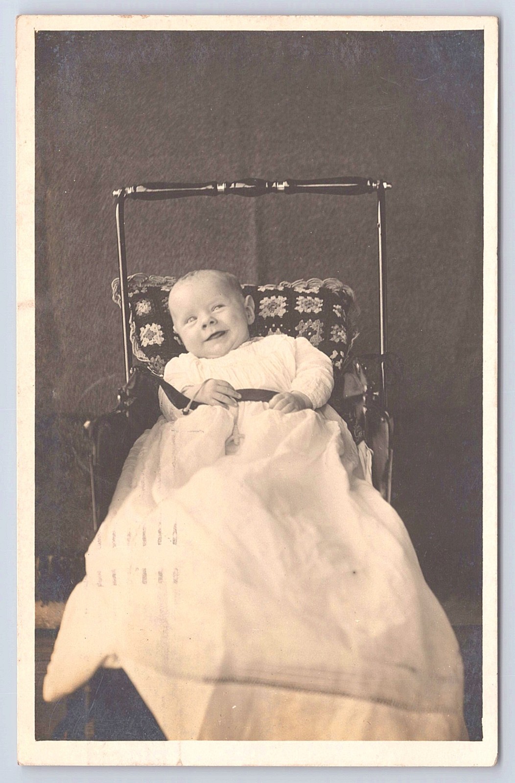 Posted 1911 Minneapolis MN Real Photo Postcard Baby Pram Crochet Blanket RPPC WC