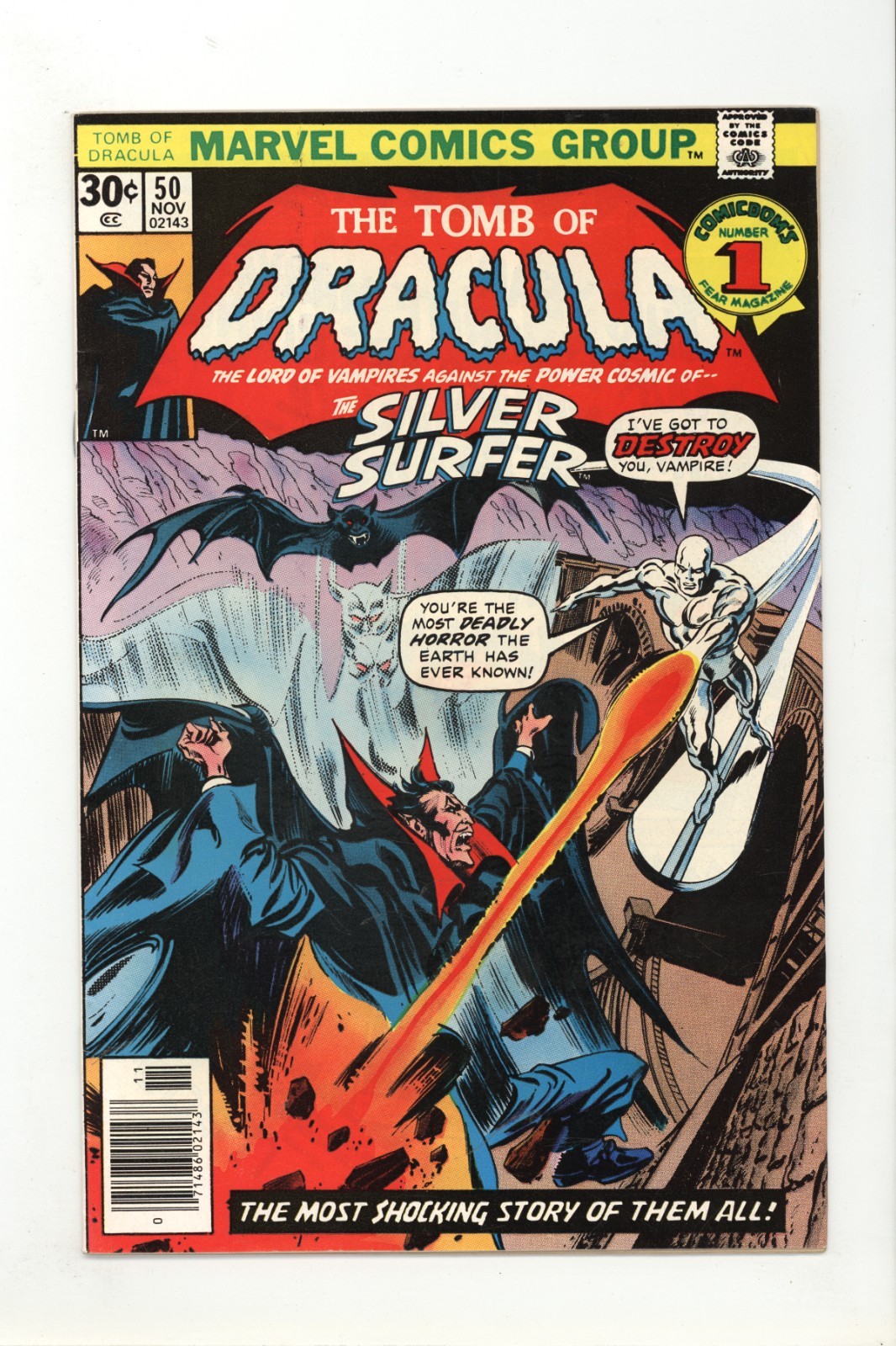 Tomb of Dracula 50 F+ Fine+ Silver Surfer App 1976