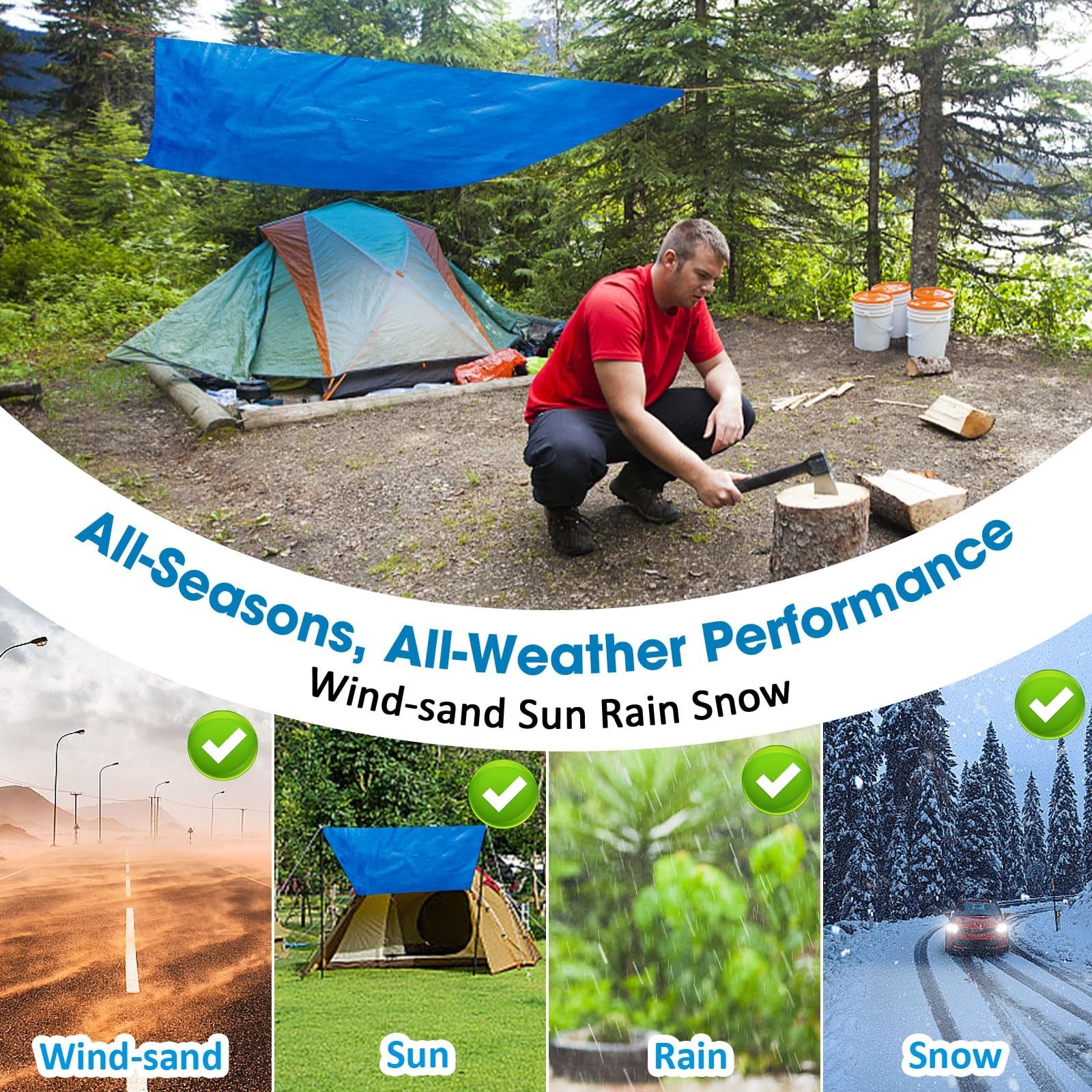 Double-Sided Waterproof Poly Tarp 20×30 Feet 5mil Thick Polyethylene Tarps, P…