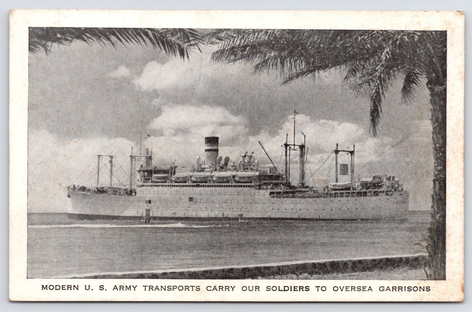 US Army Recruitment Postcard~Overseas Soldier Transport Ships~Pre-WWII 1940 B&W