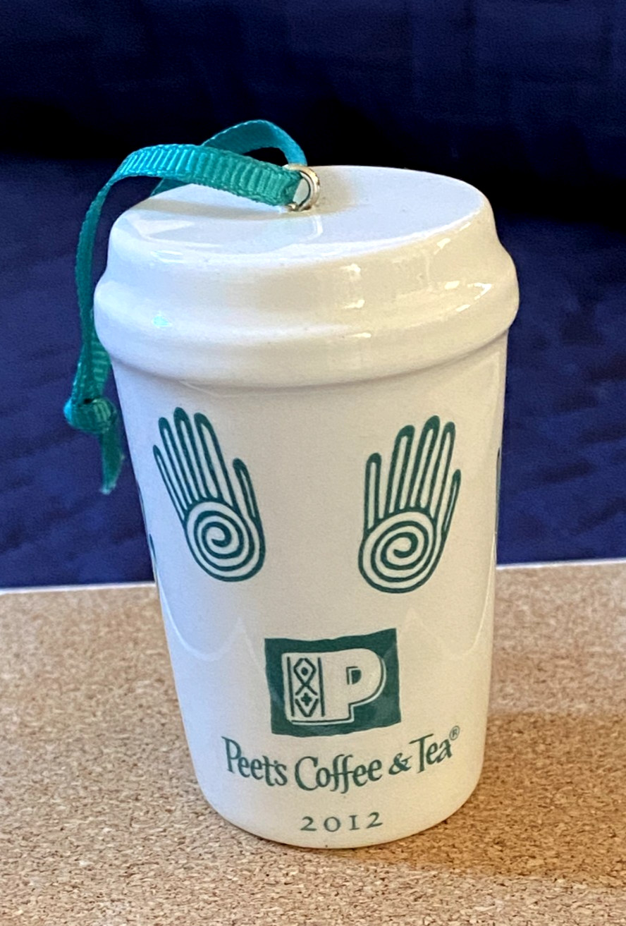 2012 Peet’s Coffee & Tea Ceramic Tumbler Christmas Ornaments 3″ To Go Cup