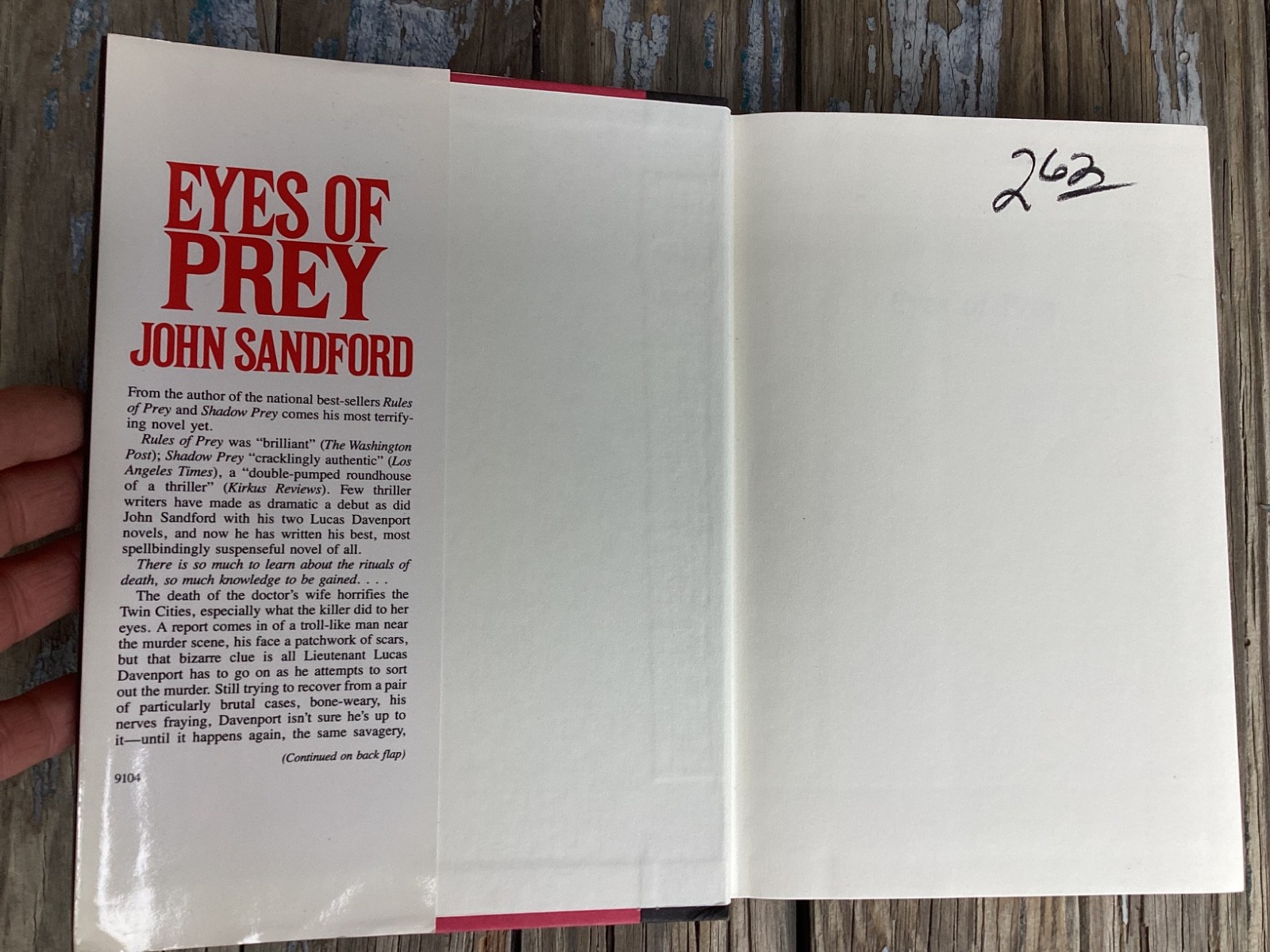 1991 Original Eyes of Prey John Sandford Hardback with Dust Jacket