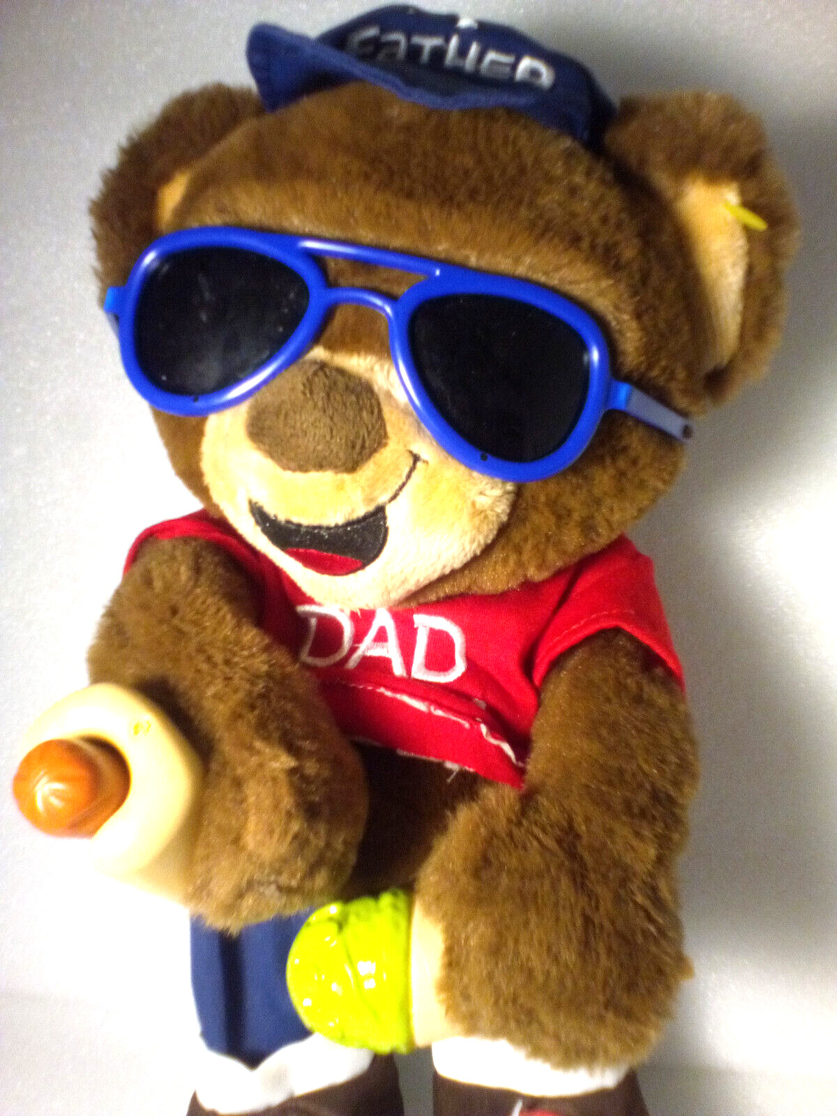 Animated Teddy Bear Singing Dancing Dad Bod Hat Gift Father Musical Plush Toy