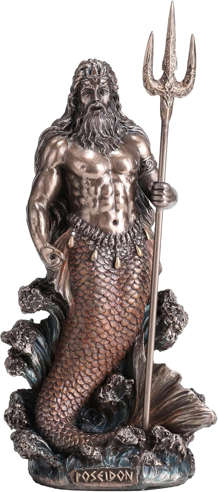 7 1/8 Inch Tall Poseidon Greek God of the Sea Cold Cast Resin Bronze Finish Scul