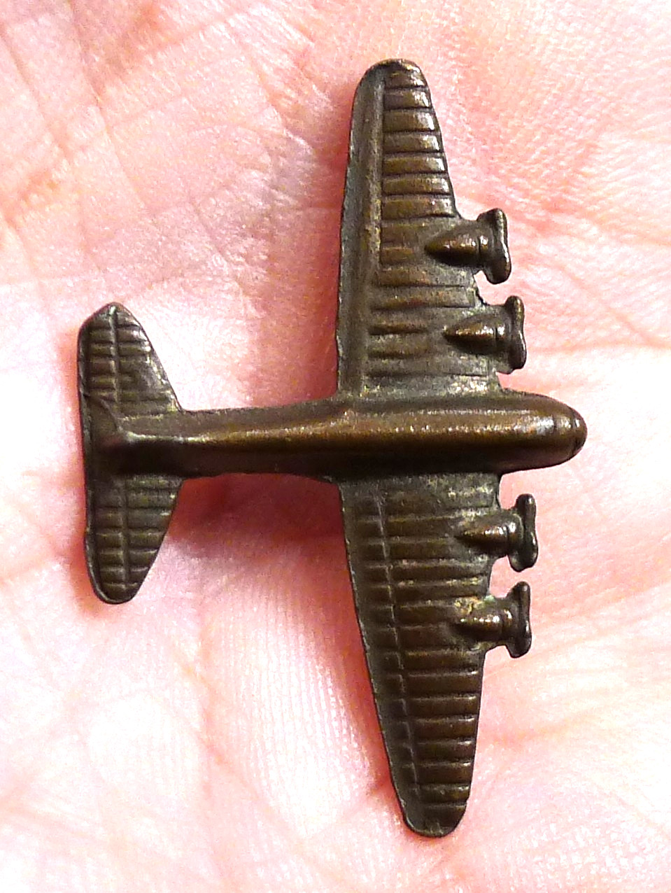 1930 Premium Cracker Jack Prize Toy Metal Twin Engine AIRPLANE