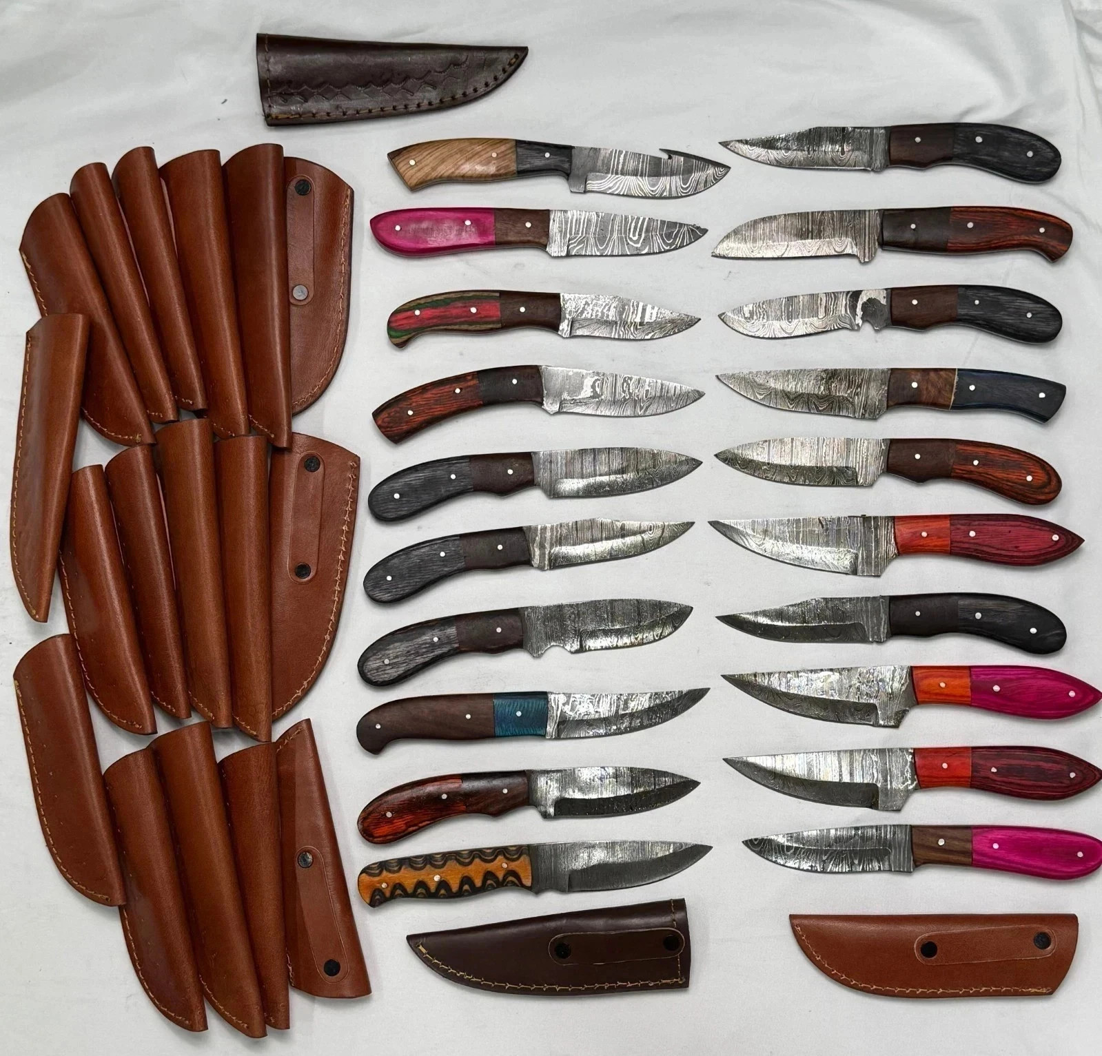 Lot of 20 Handmade Damascus Steel Full Tang Skinner Hunting Knives – Mix Handles