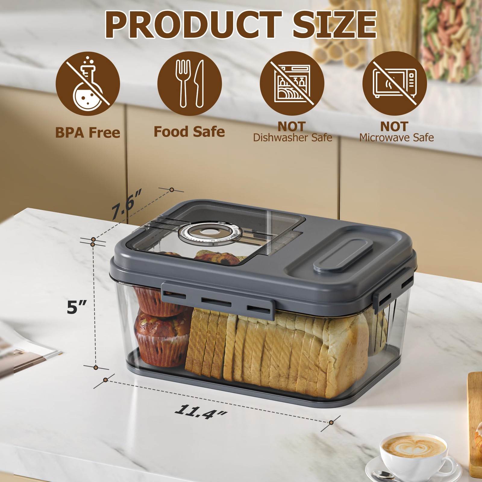 Bread For Kitchen Countertop, Airtight Bread Storage Container, Bread Contain…