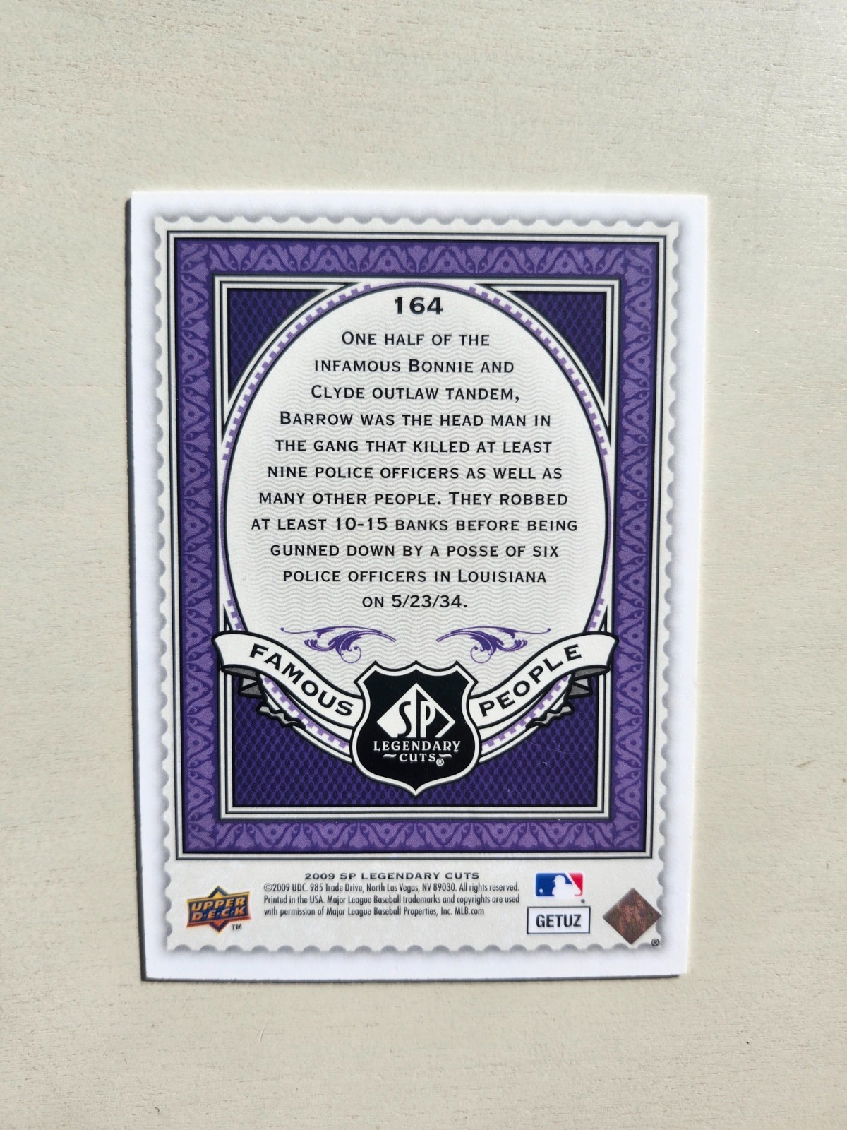 Clyde Barrow RARE Serial Numbered /550 UD Short Print Legendary Cuts Bonnie COOL
