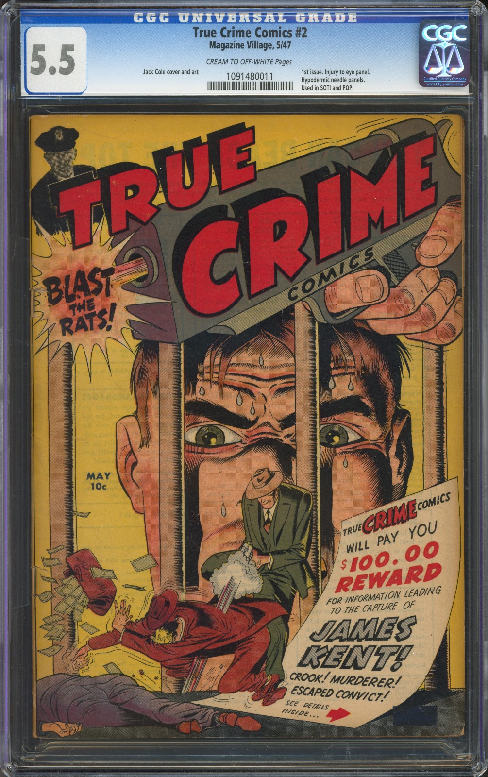 True Crime Comics #2 CGC 5.5 | Magazine Village 1947 Jack Cole Classic GA Cover