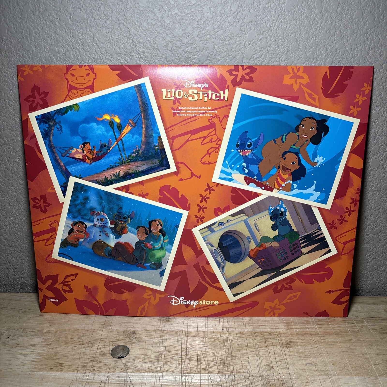 Disney Store LILO & STITCH Lithograph Portfolio 4 Posters Surfboard Home Decor