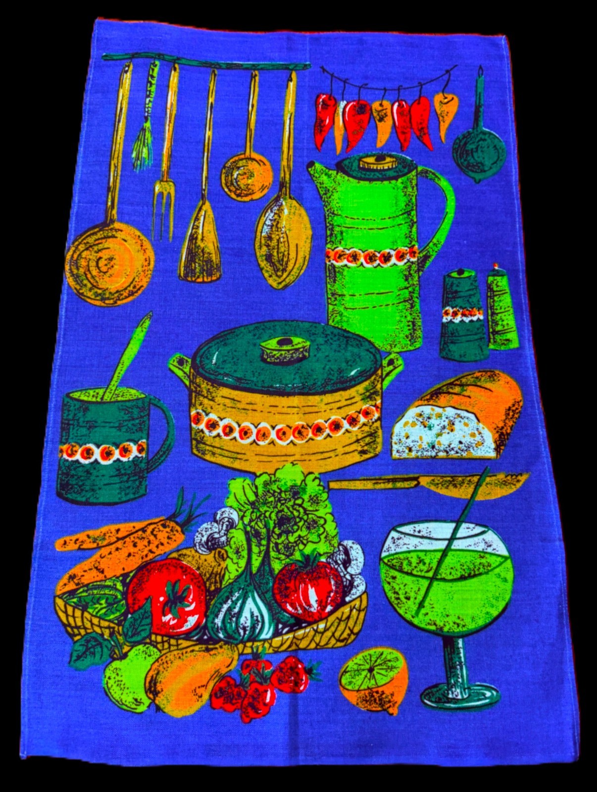 NWOT Vtg. Vibrant Linen Tea Towel Wall Art Wholesome Food and Drink