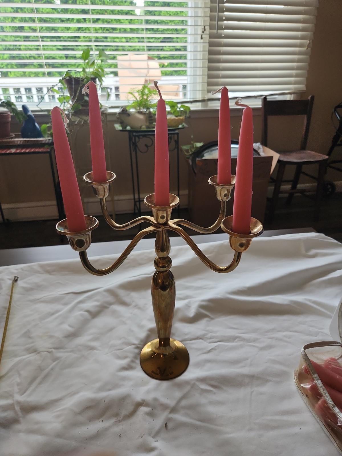 Vintage Solid Brass 5 Arm Candelabra Heavy Gold Tone Candle Holder Decor