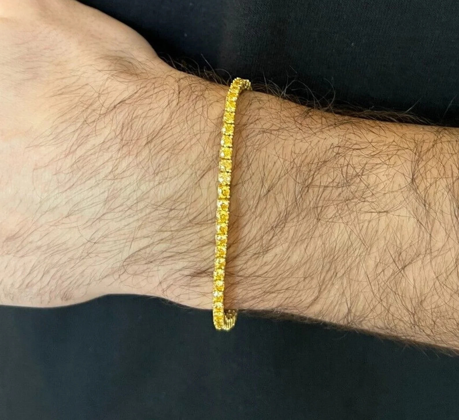 4MM Canary Yellow Sapphire Tennis Bracelet in 14K Yellow Gold Over For Men’s 8″L