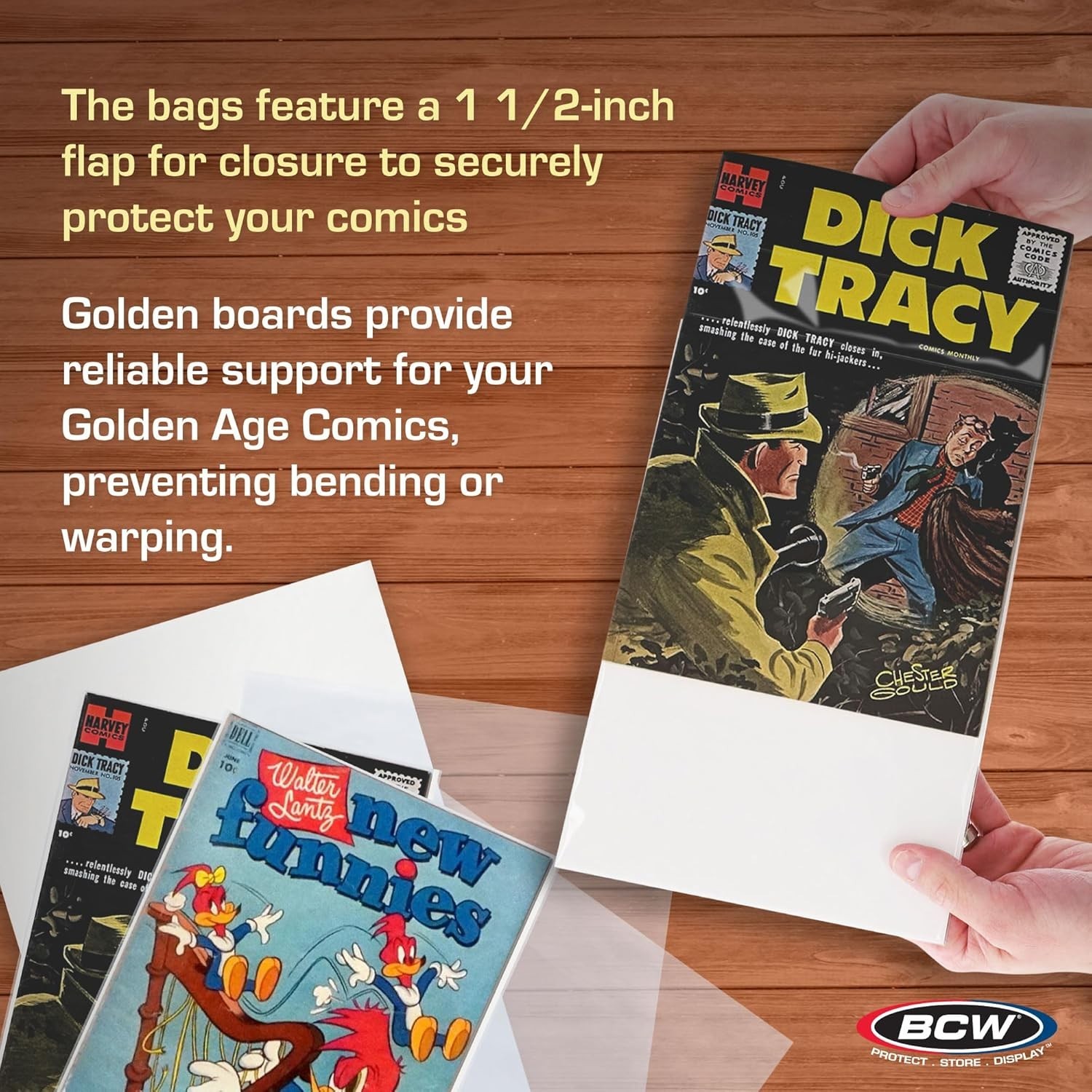 100 Pack BCW Golden Age Comic Book Bags (Resealable) And Boards Acid Free