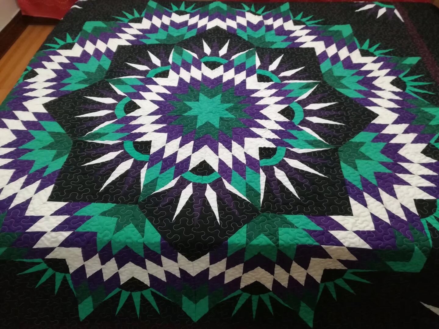King Size Machine Pieced And quilted Patchwork Quilt#155