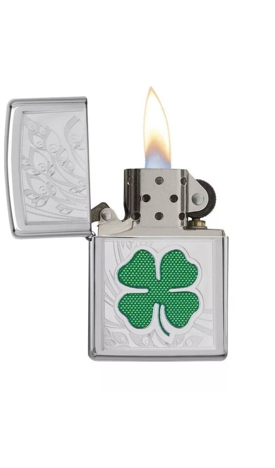 Zippo Windproof 4 Leaf Clover Lighter, Green Shamrock, 24699, New In Box