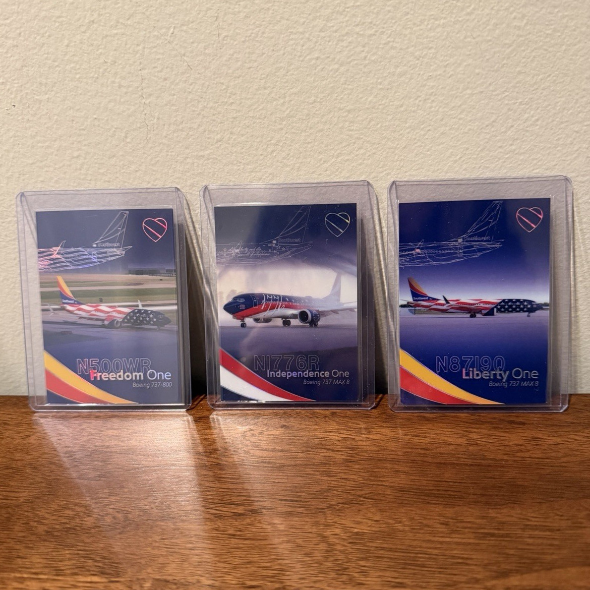 Southwest Airlines Trading Cards MINT Set, #6, 7, 8 America Trio In Top Loaders