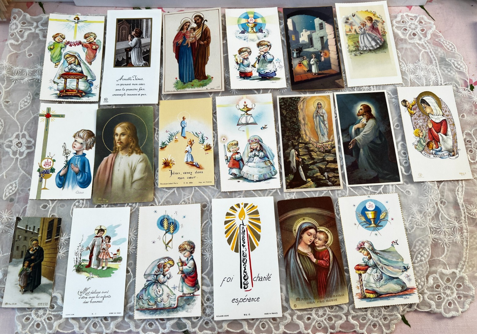 Vintage Holy Cards 1930s-1970s New Never Used France Belgium Lot of 19 H-12