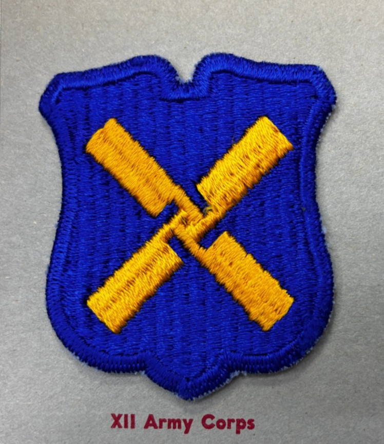 Kay Adams Collection WW 2 US Army 12th Corps Ribbed Weaved Gold Patch Inv# KA076