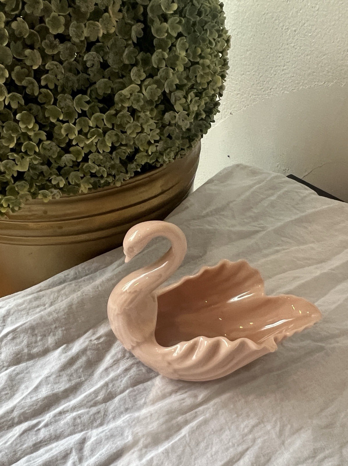 LENOX SWAN Porcelain PINK TRINKET DISH USA Blue Makers Mark 4.5″ Inches VINTAGE