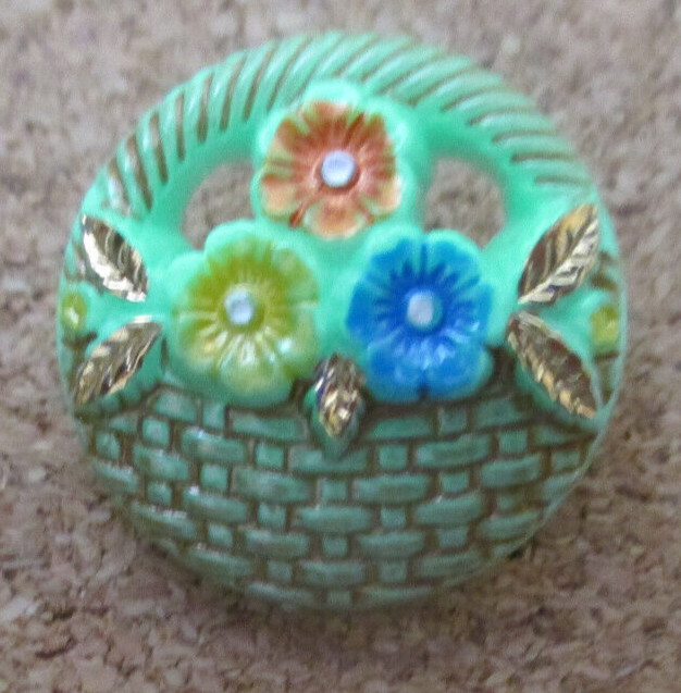 1-Czech Glass Multicolored Realistic Flower Basket-UV Reactive Button#86 21.23mm