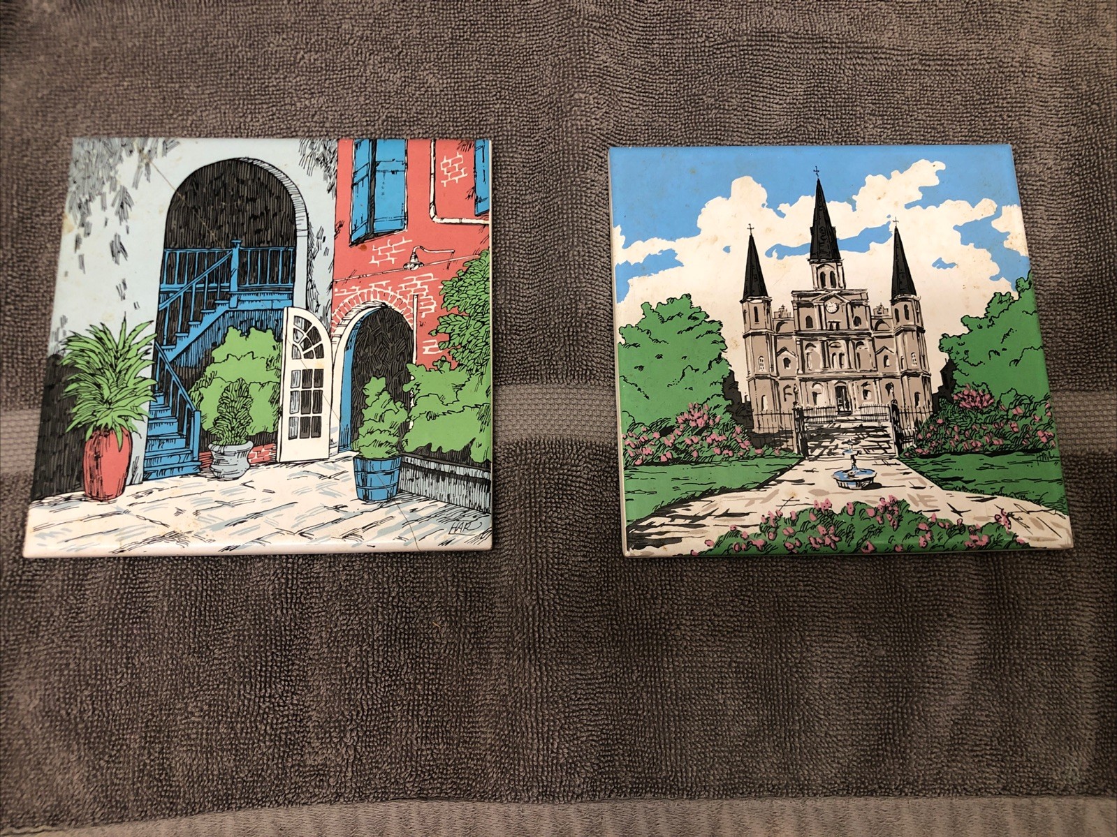 Vtg Vieux Carre Creations 1982 Ceramic Tile Trivet New Orleans Street/Castle