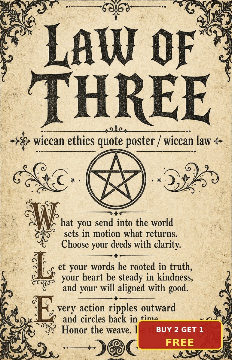Wiccan Rede Law of Three Pagan Metal Sign Vintage Witchcraft Wall Decor 8×12