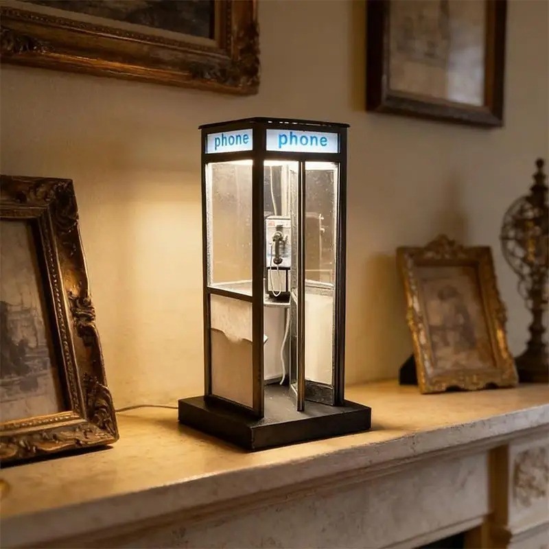 Retro British Style Mini Telephone Booth Night Light for Bedroom & Home Decor US