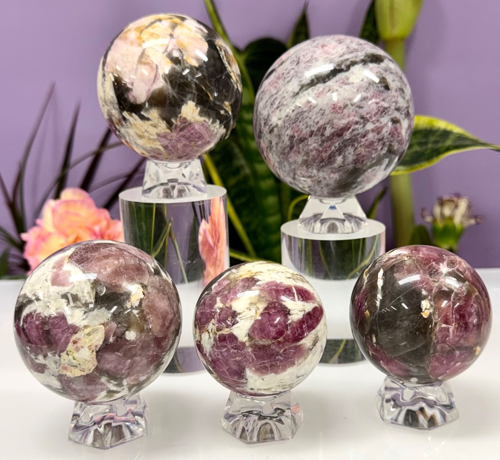 Wholesale Lot 4-5 Pcs Natural Pink Tourmaline Sphere Crystal Ball 3.8-4 Lbs