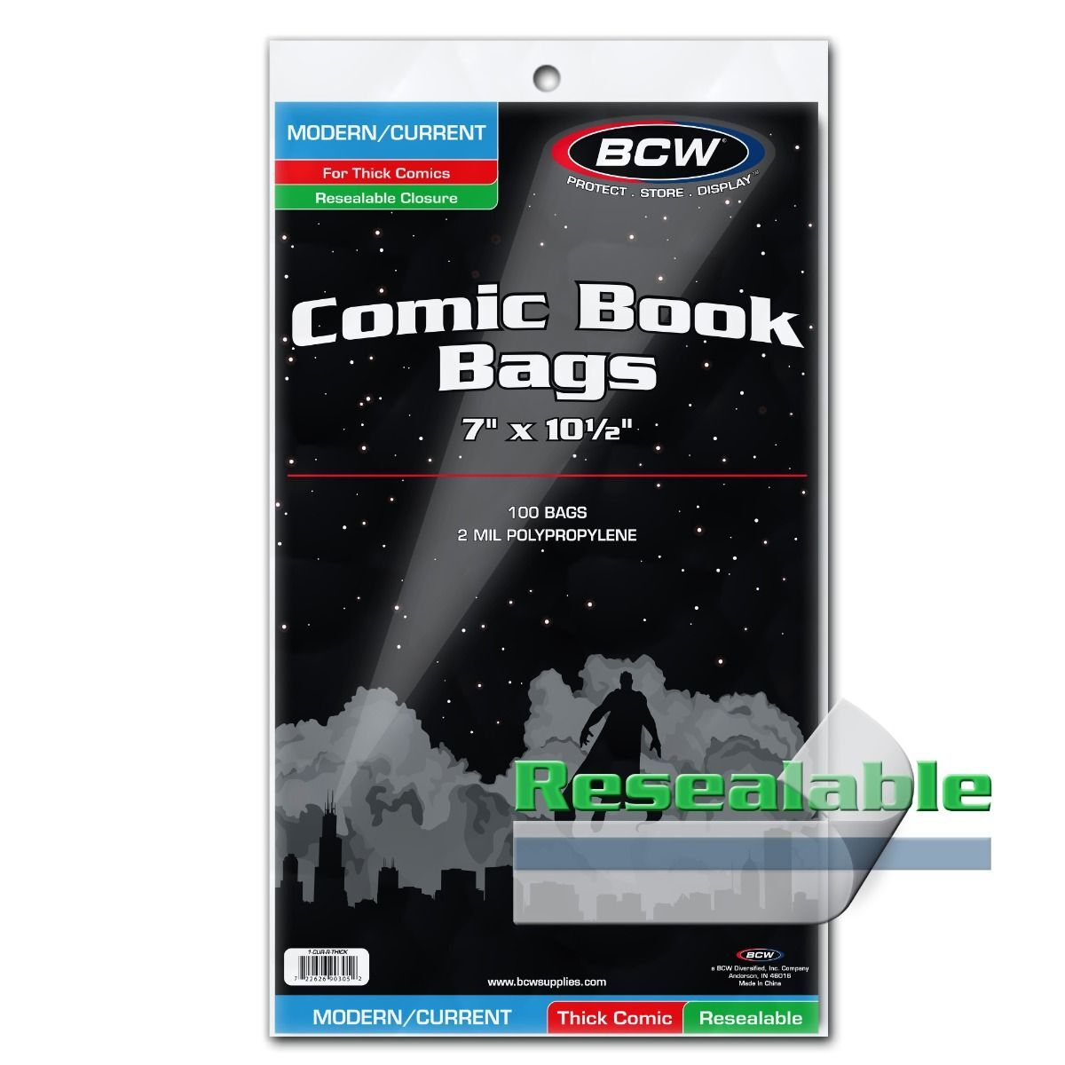 5 pk of 100 (500) BCW 7″ x 10 ½” Resealable Thick Current/Modern Comic Book Bags