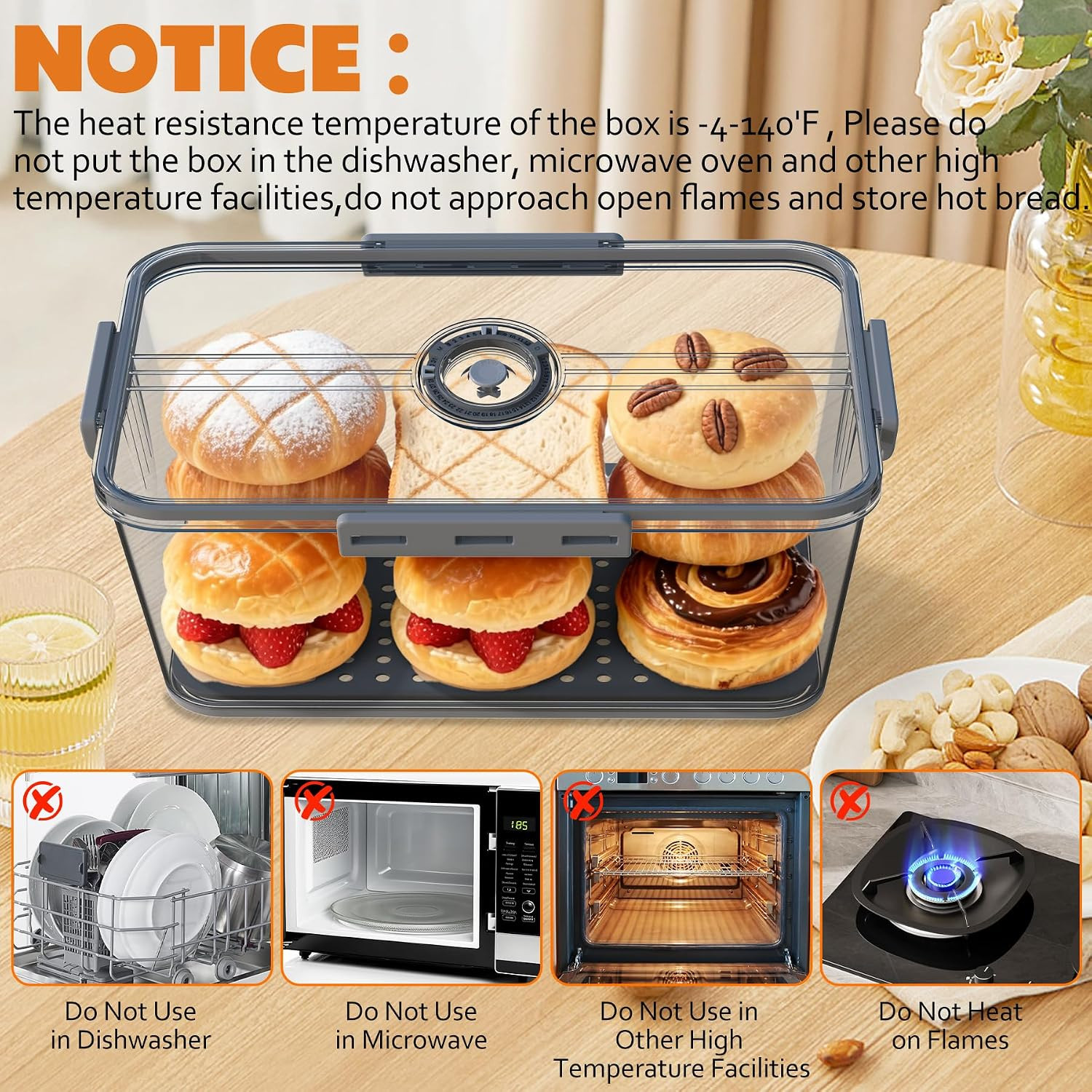 2PCS Bread Boxes,Bread Box for Kitchen Counter Airtight,Time Recording Bread Sto