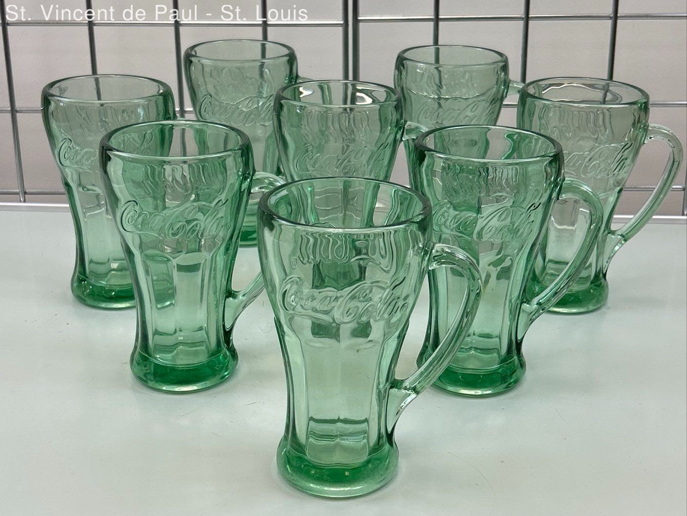 Set of 8 Green Libbey Coca-Cola Tumbler Glass with Handle Mugs