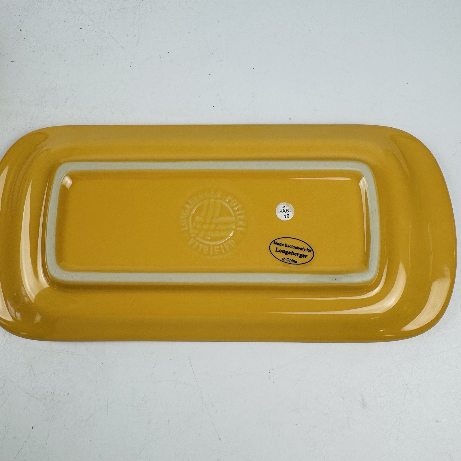 Longaberger Woven Traditions Yellow Pottery Butter Dish Covered Keeper 8.5”