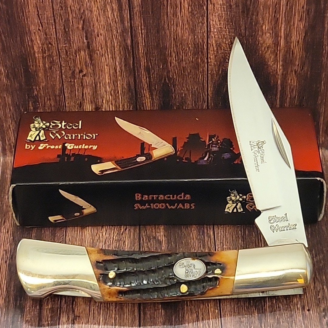 Steel Warrior SW100WABS Lockback Folding Pocket Knife 3.5″ Closed Jigged Bone