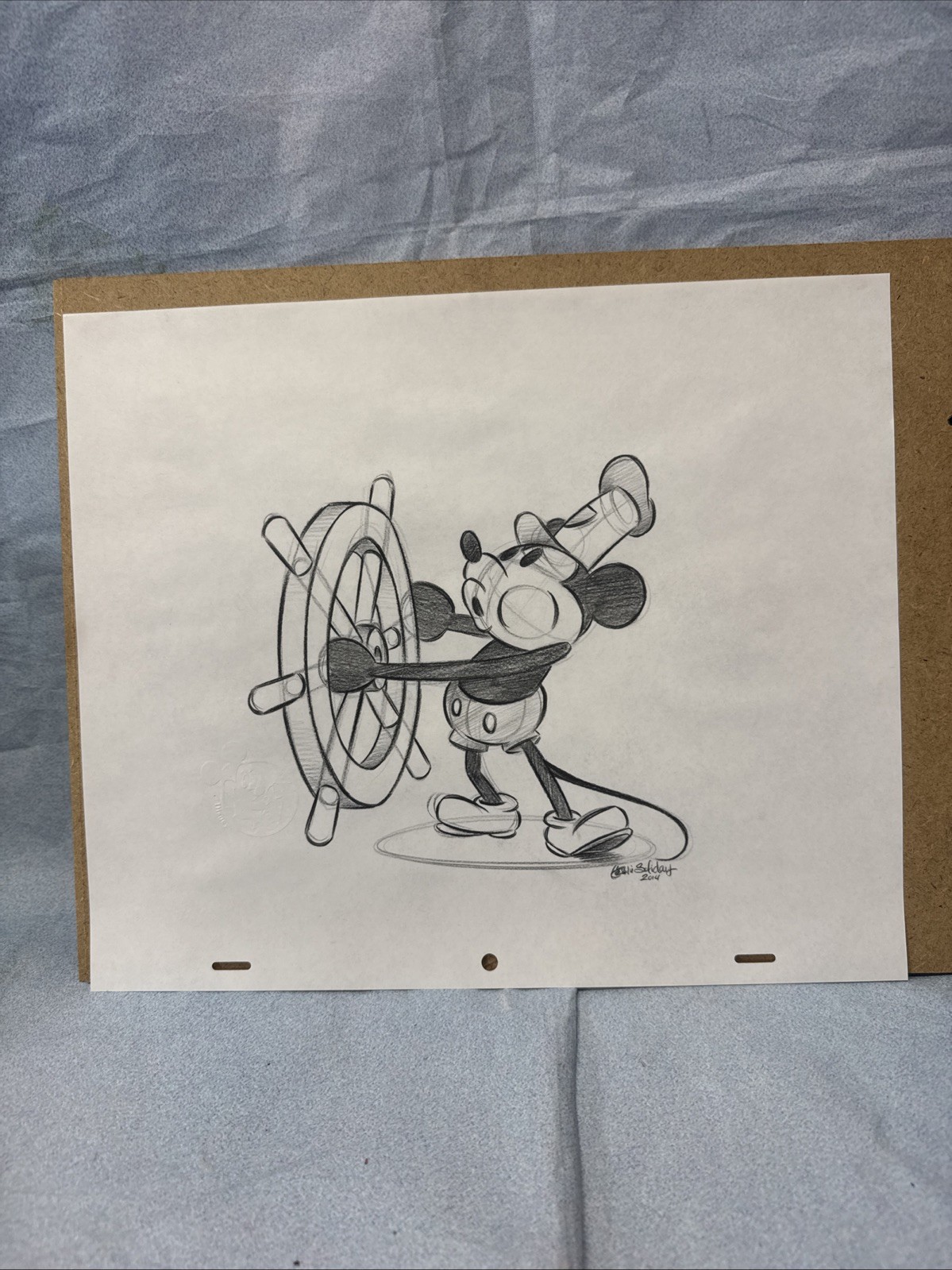 Disney Parks Artist Sketch of Steamboat Willie- Matted & Signed