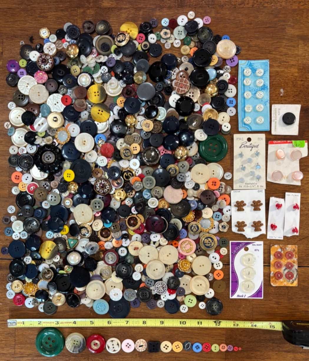 Vintage Button Lot – Over 1000 buttons – Mixed Materials, Styles, Colors & Sizes