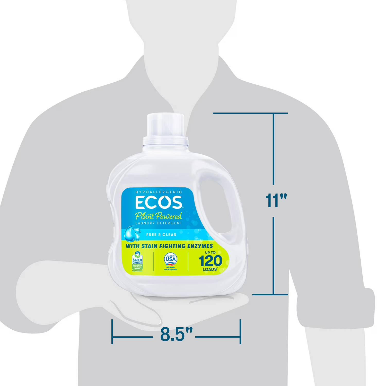 ECOS Plus Liquid Laundry Detergent 110oz 120 Loads Free Clear Enzymes, 4 Pack