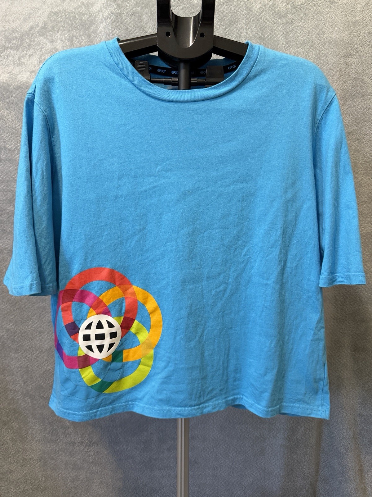 Epcot Multicolor Logo Blue Shirt Dolman Bell Sleeves Walt Disney World Sz Medium