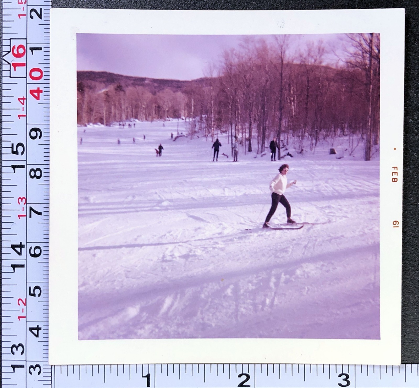 1961 Ski Slopes Winter Snow Trees People Vintage Color Photo Snapshot