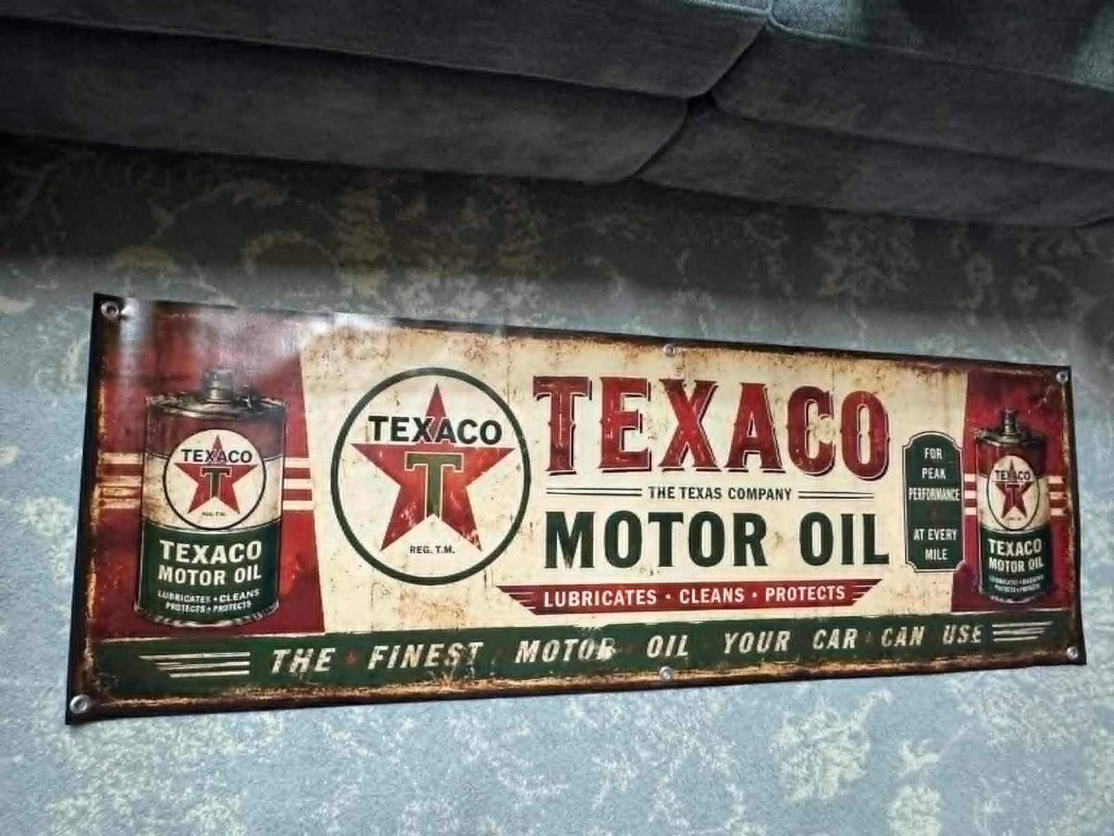 Vintage Texaco Motor Oil Banner 60×20 Gas Oil Garage Decor Retro Texaco Sign