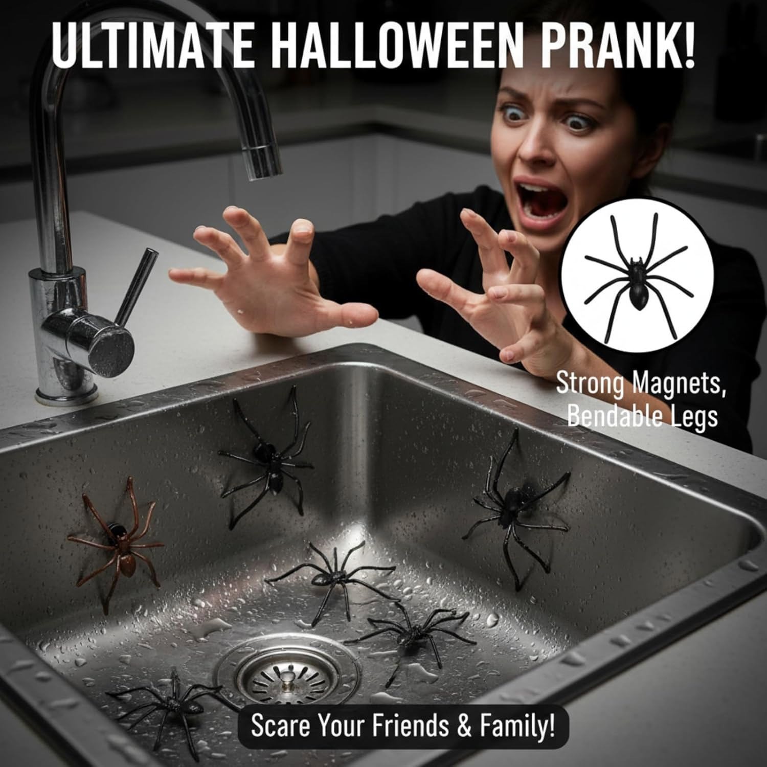 10PCS Fake Spider Fridge Magnets Halloween Prank Decor Realistic Black Brown Toy
