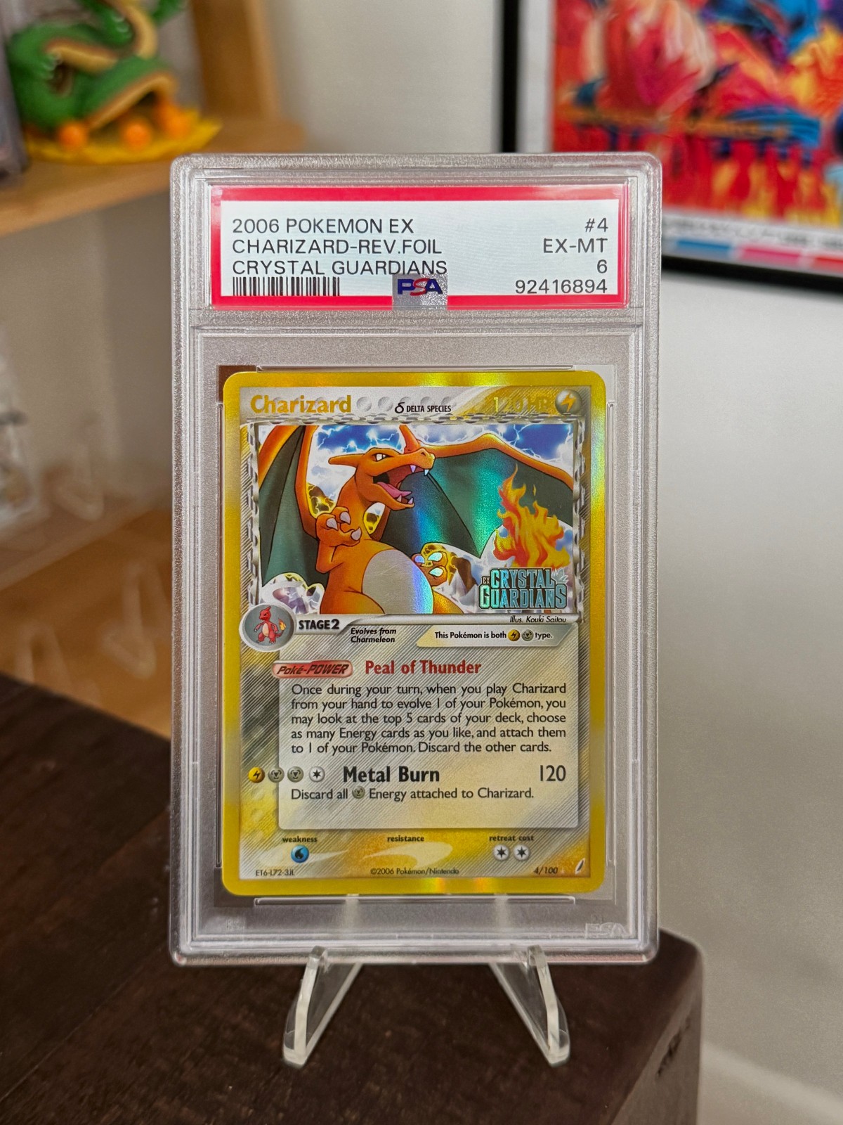 Charizard 4/100 Reverse Holo Stamped EX Crystal Guardians Pokemon TCG PSA 6
