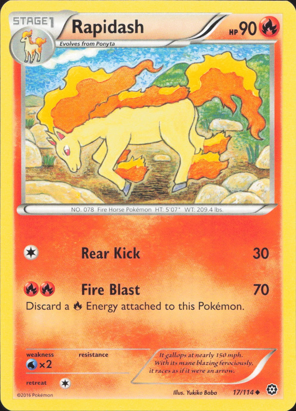 Pokemon Rapidash 17/114 Uncommon Steam Siege Near Mint 17/114