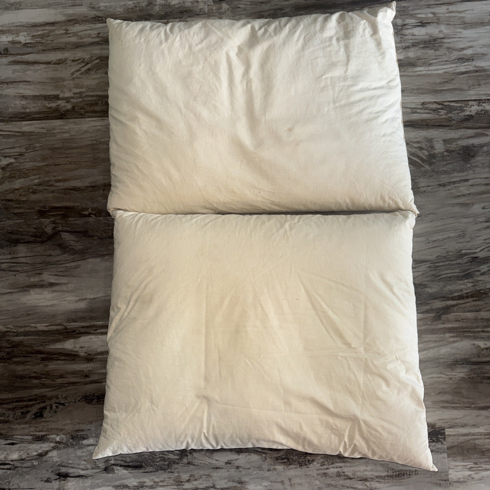 Set Of 2 Vintage Off White Down Feather Pillow 25X18 Inch Good Fill Stain Areas