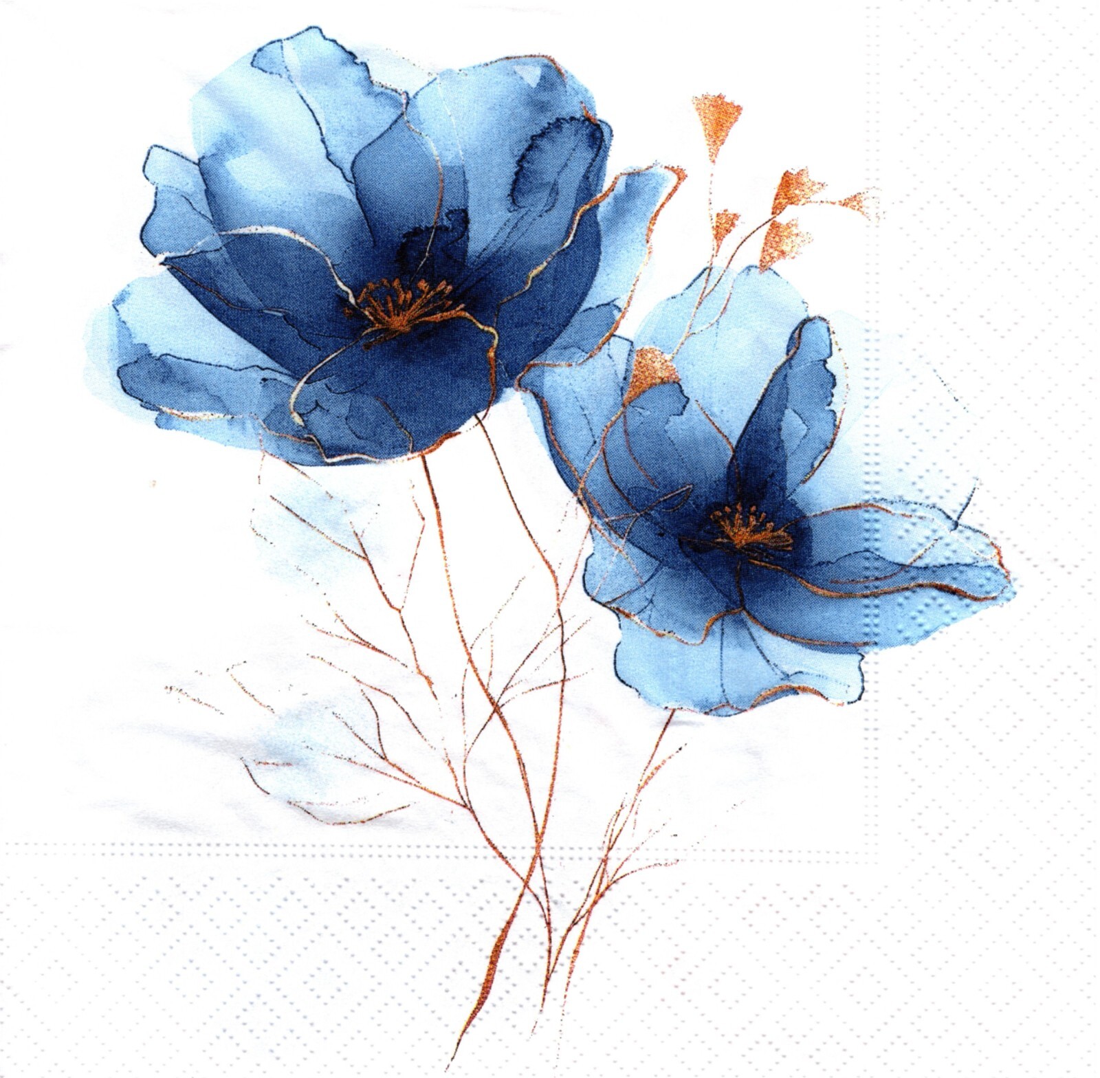 (2) Two Paper Lunch Napkins for Decoupage/Mixed Media – Elegant Blue Flowers