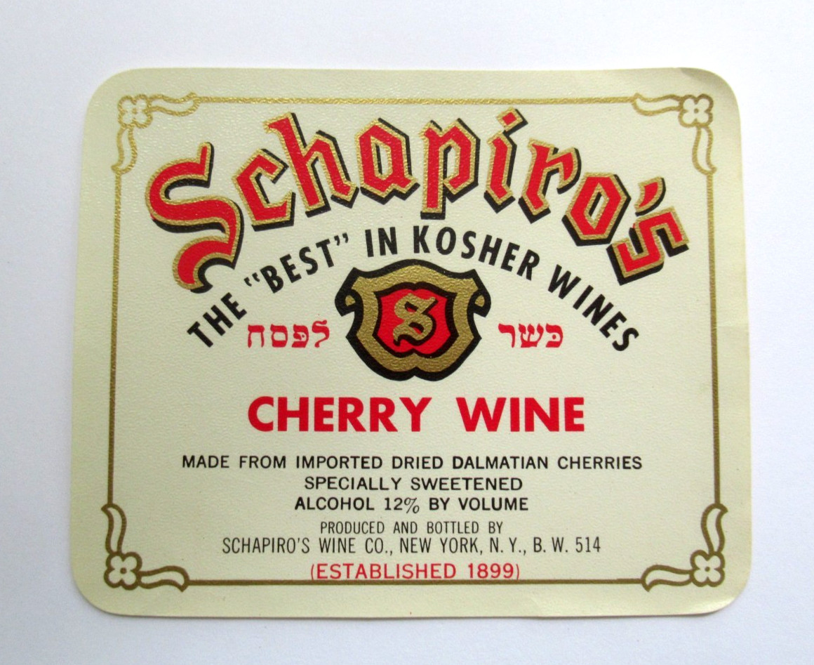 Vintage Schapiro’s Kosher Cherry Wine Label Lower East Side NYC Judaica USA