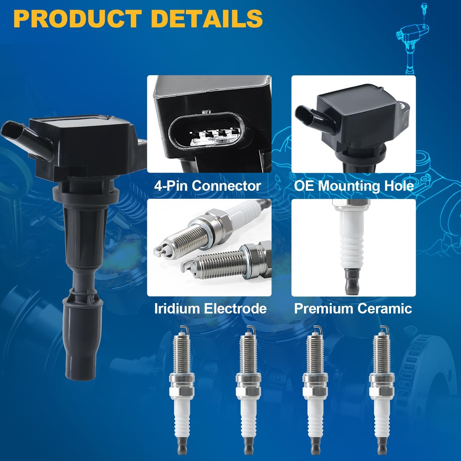 Ignition Coil Pack & Spark Plug Kit for Hyundai Kia L4 2.0L 2.4L – Fit Sonata…