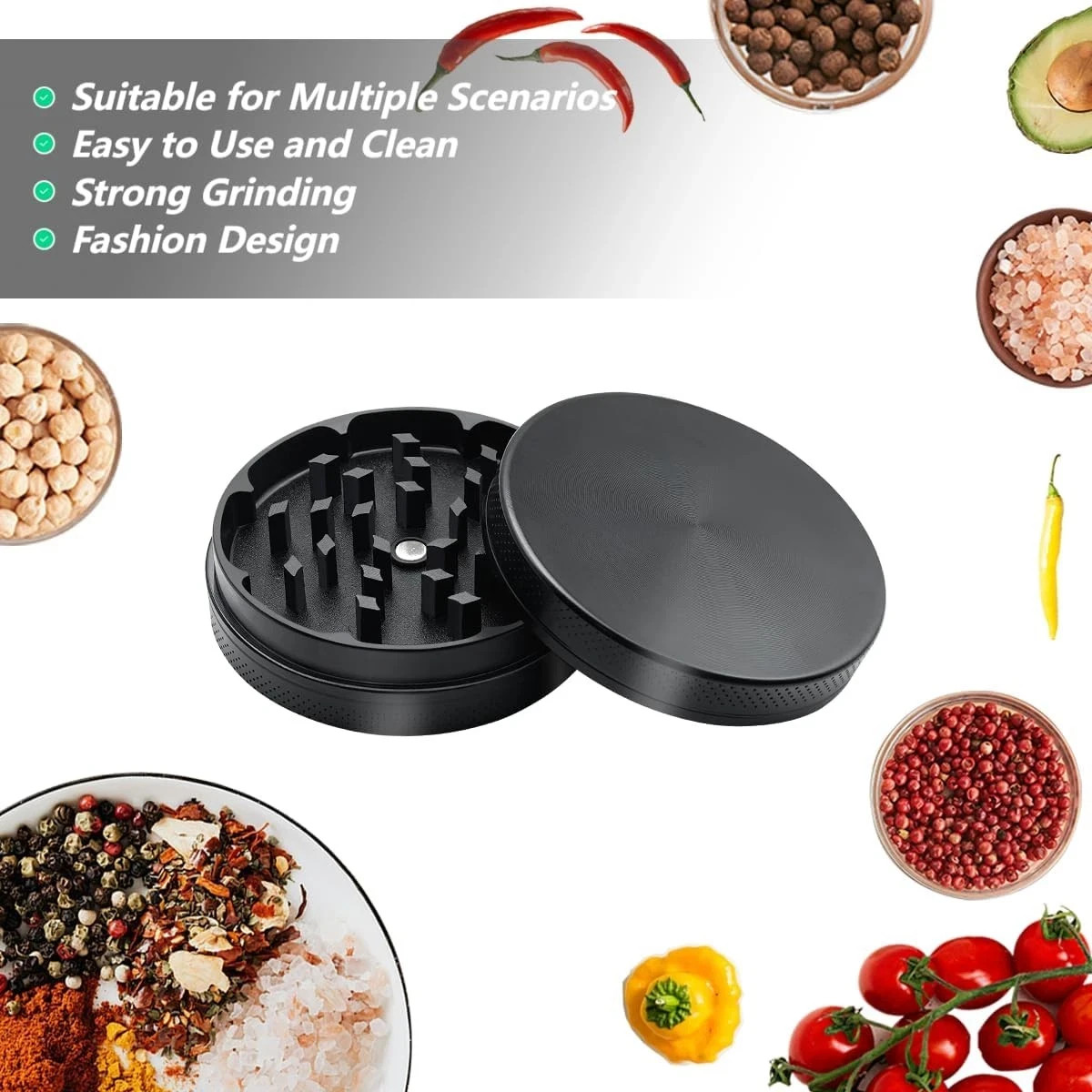 4 Layer 2 inches LARGE Portable Zinc Alloy Grinder Herb Spice Tobacco Grinder US