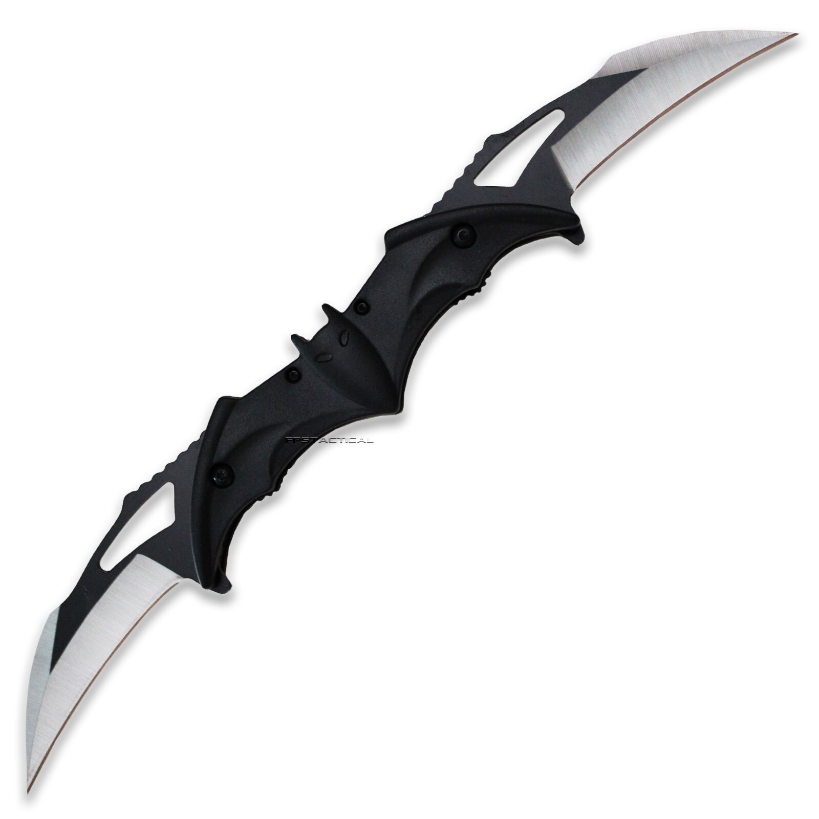Pacific Solutions Dual Folding Blade Bat Wing Spring Assisted Knife Black Silver